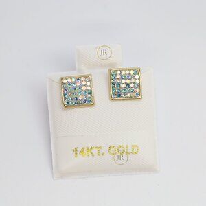 8mm Square Shimmering Stud Earrings • Solid 14K Gold • Modern & Versatile Design